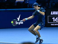 Alex de Minaur (AUS) competes against Taylor Fritz (USA) during day five of the Nitto ATP finals 2024 at Inalpi Arena in Turin, Italy, on No...