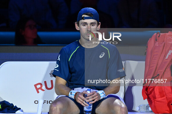 Alex de Minaur (AUS) competes against Taylor Fritz (USA) during day five of the Nitto ATP finals 2024 at Inalpi Arena in Turin, Italy, on No...