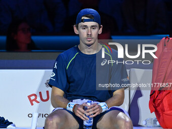 Alex de Minaur (AUS) competes against Taylor Fritz (USA) during day five of the Nitto ATP finals 2024 at Inalpi Arena in Turin, Italy, on No...