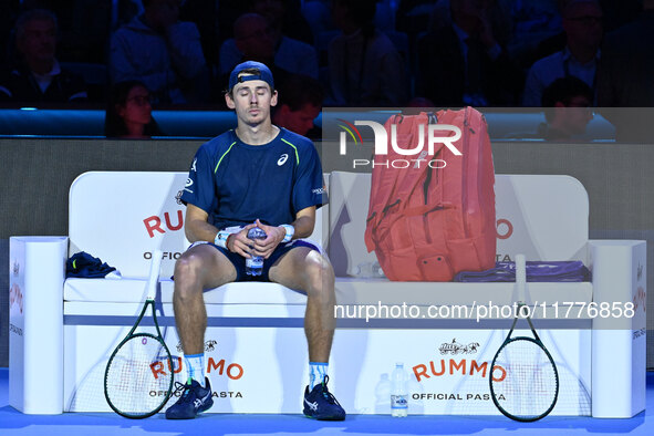 Alex de Minaur (AUS) competes against Taylor Fritz (USA) during day five of the Nitto ATP finals 2024 at Inalpi Arena in Turin, Italy, on No...