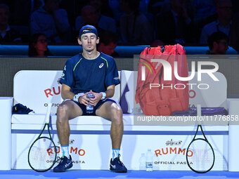 Alex de Minaur (AUS) competes against Taylor Fritz (USA) during day five of the Nitto ATP finals 2024 at Inalpi Arena in Turin, Italy, on No...