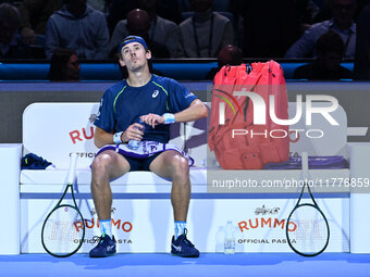 Alex de Minaur (AUS) competes against Taylor Fritz (USA) during day five of the Nitto ATP finals 2024 at Inalpi Arena in Turin, Italy, on No...