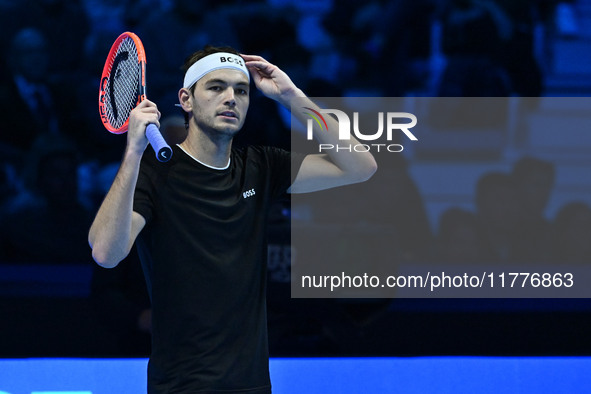 Taylor Fritz (USA) competes against Alex de Minaur (AUS) during day five of the Nitto ATP Finals 2024 at Inalpi Arena in Turin, Italy, on No...