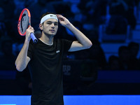 Taylor Fritz (USA) competes against Alex de Minaur (AUS) during day five of the Nitto ATP Finals 2024 at Inalpi Arena in Turin, Italy, on No...