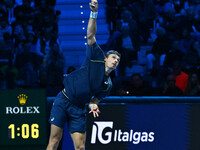 Alex de Minaur (AUS) competes against Taylor Fritz (USA) during day five of the Nitto ATP finals 2024 at Inalpi Arena in Turin, Italy, on No...