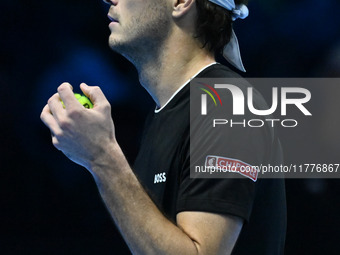 Taylor Fritz (USA) competes against Alex de Minaur (AUS) during day five of the Nitto ATP Finals 2024 at Inalpi Arena in Turin, Italy, on No...