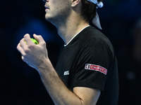 Taylor Fritz (USA) competes against Alex de Minaur (AUS) during day five of the Nitto ATP Finals 2024 at Inalpi Arena in Turin, Italy, on No...