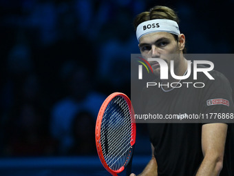 Taylor Fritz (USA) competes against Alex de Minaur (AUS) during day five of the Nitto ATP Finals 2024 at Inalpi Arena in Turin, Italy, on No...