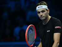 Taylor Fritz (USA) competes against Alex de Minaur (AUS) during day five of the Nitto ATP Finals 2024 at Inalpi Arena in Turin, Italy, on No...