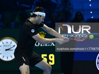 Taylor Fritz (USA) competes against Alex de Minaur (AUS) during day five of the Nitto ATP Finals 2024 at Inalpi Arena in Turin, Italy, on No...