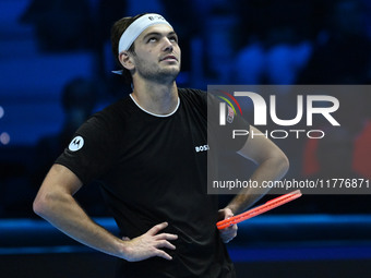 Taylor Fritz (USA) competes against Alex de Minaur (AUS) during day five of the Nitto ATP Finals 2024 at Inalpi Arena in Turin, Italy, on No...