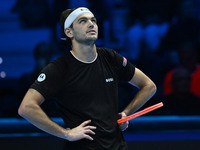 Taylor Fritz (USA) competes against Alex de Minaur (AUS) during day five of the Nitto ATP Finals 2024 at Inalpi Arena in Turin, Italy, on No...