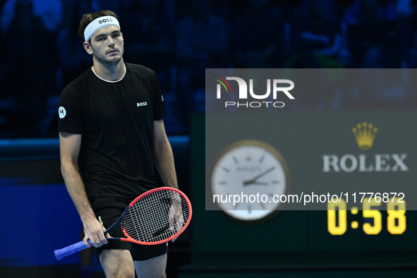 Taylor Fritz (USA) competes against Alex de Minaur (AUS) during day five of the Nitto ATP Finals 2024 at Inalpi Arena in Turin, Italy, on No...