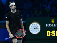 Taylor Fritz (USA) competes against Alex de Minaur (AUS) during day five of the Nitto ATP Finals 2024 at Inalpi Arena in Turin, Italy, on No...