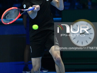 Taylor Fritz (USA) competes against Alex de Minaur (AUS) during day five of the Nitto ATP Finals 2024 at Inalpi Arena in Turin, Italy, on No...