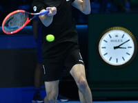 Taylor Fritz (USA) competes against Alex de Minaur (AUS) during day five of the Nitto ATP Finals 2024 at Inalpi Arena in Turin, Italy, on No...