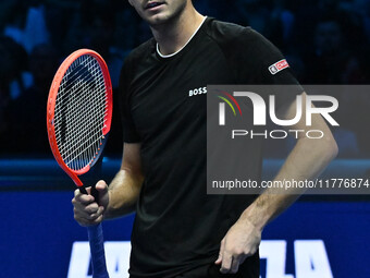 Taylor Fritz (USA) competes against Alex de Minaur (AUS) during day five of the Nitto ATP Finals 2024 at Inalpi Arena in Turin, Italy, on No...