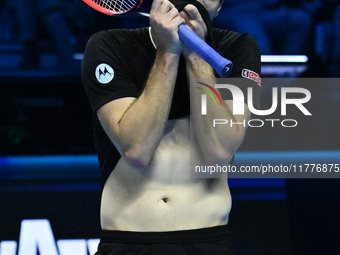 Taylor Fritz (USA) competes against Alex de Minaur (AUS) during day five of the Nitto ATP Finals 2024 at Inalpi Arena in Turin, Italy, on No...