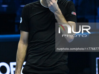 Taylor Fritz (USA) competes against Alex de Minaur (AUS) during day five of the Nitto ATP Finals 2024 at Inalpi Arena in Turin, Italy, on No...