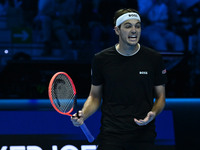 Taylor Fritz (USA) competes against Alex de Minaur (AUS) during day five of the Nitto ATP Finals 2024 at Inalpi Arena in Turin, Italy, on No...