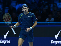 Alex de Minaur (AUS) competes against Taylor Fritz (USA) during day five of the Nitto ATP finals 2024 at Inalpi Arena in Turin, Italy, on No...