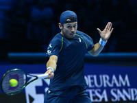 Alex de Minaur (AUS) competes against Taylor Fritz (USA) during day five of the Nitto ATP finals 2024 at Inalpi Arena in Turin, Italy, on No...