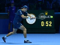 Alex de Minaur (AUS) competes against Taylor Fritz (USA) during day five of the Nitto ATP finals 2024 at Inalpi Arena in Turin, Italy, on No...