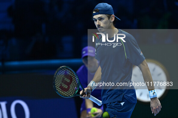 Alex de Minaur (AUS) competes against Taylor Fritz (USA) during day five of the Nitto ATP finals 2024 at Inalpi Arena in Turin, Italy, on No...