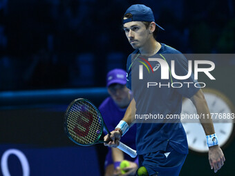 Alex de Minaur (AUS) competes against Taylor Fritz (USA) during day five of the Nitto ATP finals 2024 at Inalpi Arena in Turin, Italy, on No...