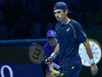 Alex de Minaur (AUS) competes against Taylor Fritz (USA) during day five of the Nitto ATP finals 2024 at Inalpi Arena in Turin, Italy, on No...