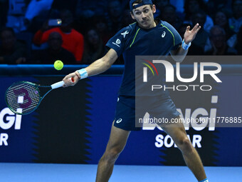 Alex de Minaur (AUS) competes against Taylor Fritz (USA) during day five of the Nitto ATP finals 2024 at Inalpi Arena in Turin, Italy, on No...