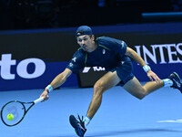 Alex de Minaur (AUS) competes against Taylor Fritz (USA) during day five of the Nitto ATP finals 2024 at Inalpi Arena in Turin, Italy, on No...