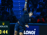 Alex de Minaur (AUS) competes against Taylor Fritz (USA) during day five of the Nitto ATP finals 2024 at Inalpi Arena in Turin, Italy, on No...