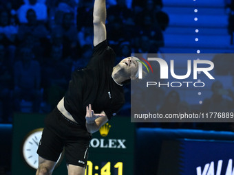 Taylor Fritz (USA) competes against Alex de Minaur (AUS) during day five of the Nitto ATP Finals 2024 at Inalpi Arena in Turin, Italy, on No...