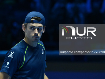 Alex de Minaur (AUS) competes against Taylor Fritz (USA) during day five of the Nitto ATP finals 2024 at Inalpi Arena in Turin, Italy, on No...