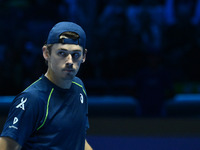 Alex de Minaur (AUS) competes against Taylor Fritz (USA) during day five of the Nitto ATP finals 2024 at Inalpi Arena in Turin, Italy, on No...