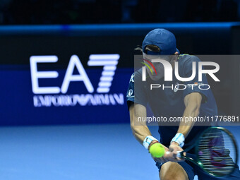 Alex de Minaur (AUS) competes against Taylor Fritz (USA) during day five of the Nitto ATP finals 2024 at Inalpi Arena in Turin, Italy, on No...