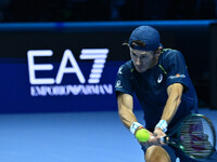 Alex de Minaur (AUS) competes against Taylor Fritz (USA) during day five of the Nitto ATP finals 2024 at Inalpi Arena in Turin, Italy, on No...