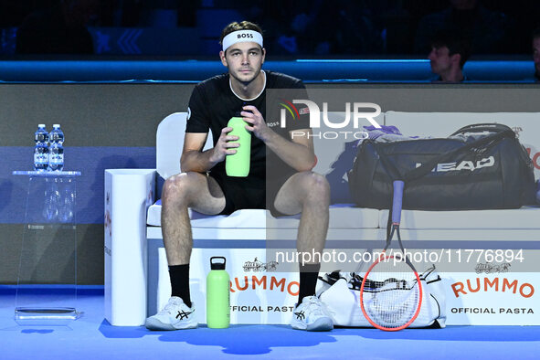 Taylor Fritz (USA) competes against Alex de Minaur (AUS) during day five of the Nitto ATP Finals 2024 at Inalpi Arena in Turin, Italy, on No...