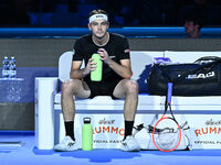 Taylor Fritz (USA) competes against Alex de Minaur (AUS) during day five of the Nitto ATP Finals 2024 at Inalpi Arena in Turin, Italy, on No...