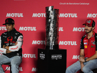 Jorge Martin (L) of Spain and Prima Pramac Racing Ducati and Francesco Pecco Bagnaia (R) of Italy and Ducati Lenovo Team during the press co...