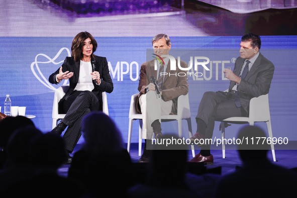 Minister Anna Maria Bernini, Alberto Mantovani, and Sergio Harari attend the Il Tempo Della Salute event at Palazzo Giureconsulti in Milan,...