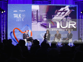 Minister Anna Maria Bernini, Alberto Mantovani, and Sergio Harari attend the Il Tempo Della Salute event at Palazzo Giureconsulti in Milan,...