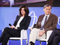 Minister Anna Maria Bernini and Alberto Mantovani attend the Il Tempo Della Salute event at Palazzo Giureconsulti in Milan, Italy, on Novemb...