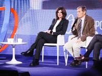 Minister Anna Maria Bernini and Alberto Mantovani attend the Il Tempo Della Salute event at Palazzo Giureconsulti in Milan, Italy, on Novemb...