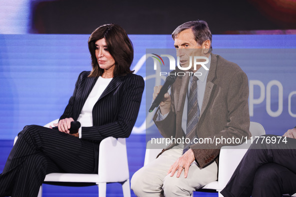 Minister Anna Maria Bernini and Alberto Mantovani attend the Il Tempo Della Salute event at Palazzo Giureconsulti in Milan, Italy, on Novemb...