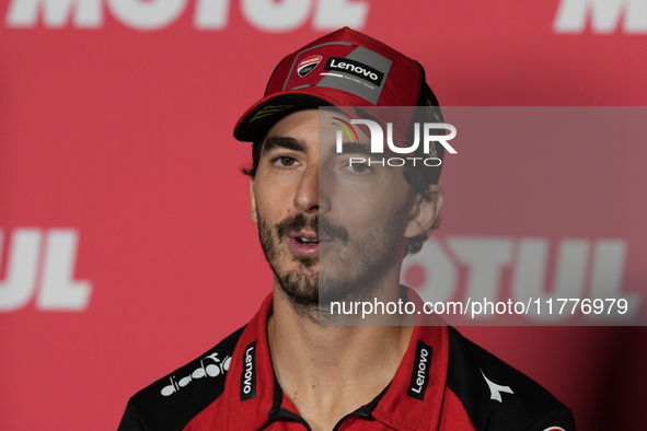 Francesco Pecco Bagnaia (1) of Italy and Ducati Lenovo Team during the press conference preview of the Motul Solidarity Grand Prix of Barcel...