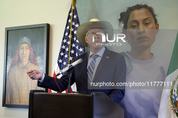 U.S. Ambassador to Mexico Ken Salazar speaks during a briefing where he reiterates his support for the Government of Mexico in cooperating i...