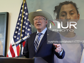 U.S. Ambassador to Mexico Ken Salazar speaks during a briefing where he reiterates his support for the Government of Mexico in cooperating i...