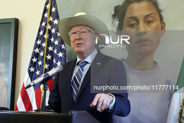 U.S. Ambassador to Mexico Ken Salazar speaks during a briefing where he reiterates his support for the Government of Mexico in cooperating i...